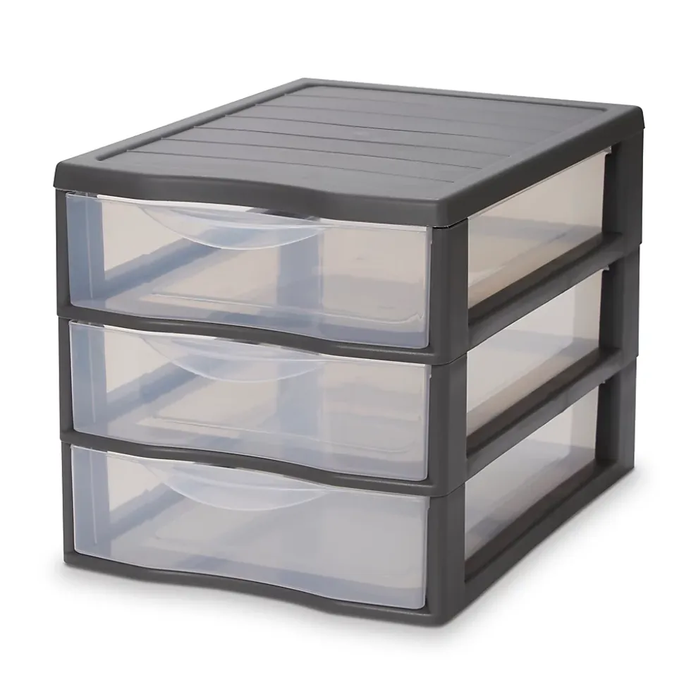 Tour en plastique 3 tiroirs Kontor gris H. 25,5 x L. 25.5 x P. 36 cm