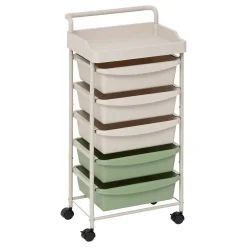 Tour rangement 5 tiroirs Deskolor avec roues beige et vert - Beige- 5five