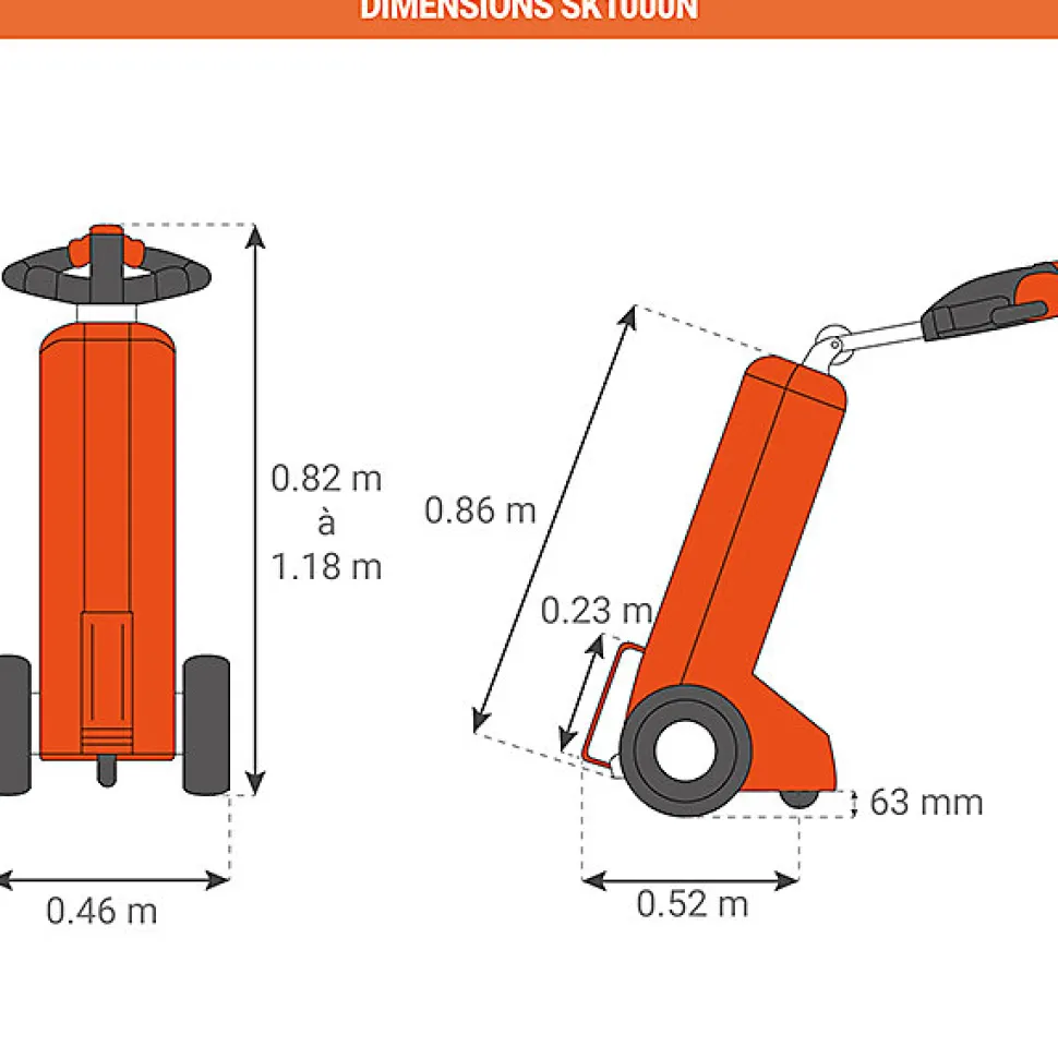 Tracteur électrique tireur/pousseur avec roues non tachantes pour bâtiment public - Charge max 1000kg - SK1000N