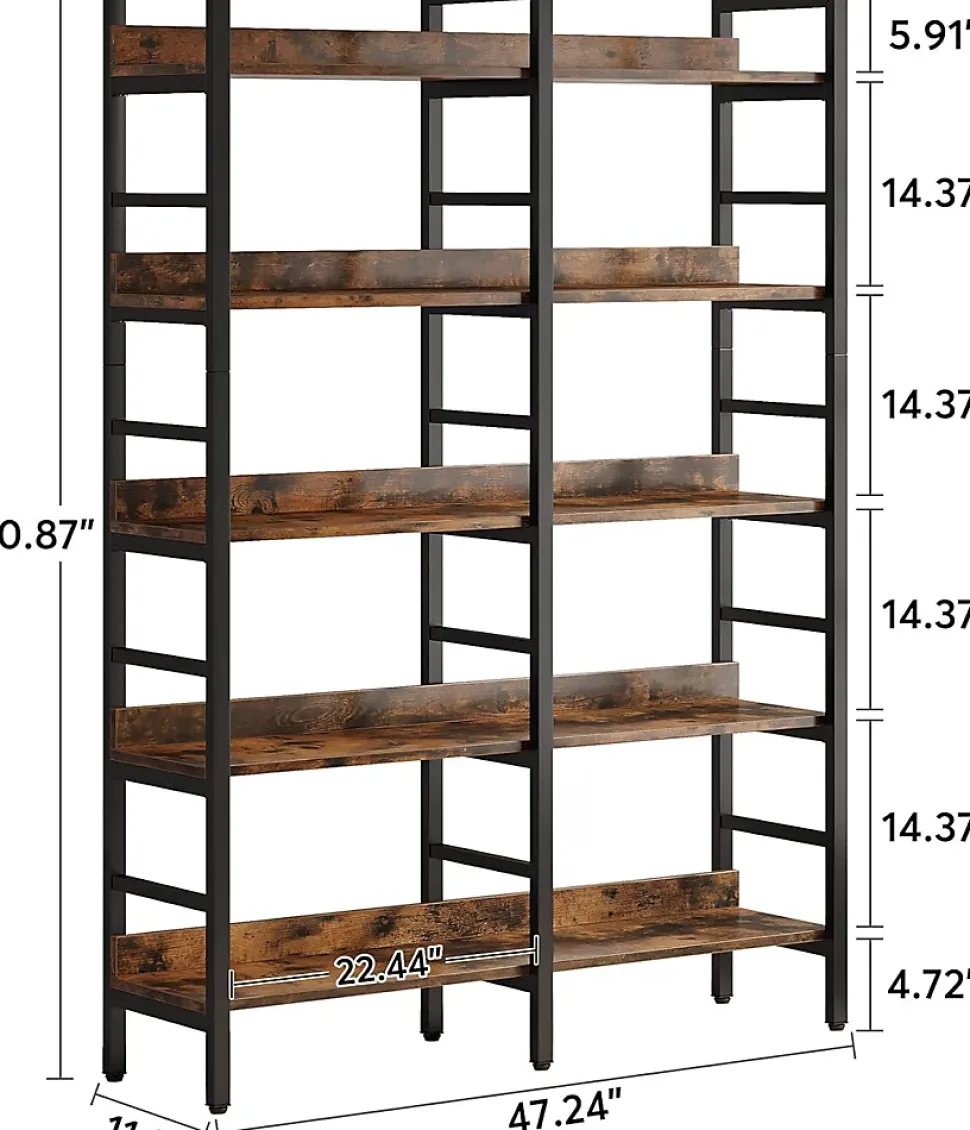 Tribesigns 180 cm Bibliothèqu 5 Niveaux, Marron Rustique