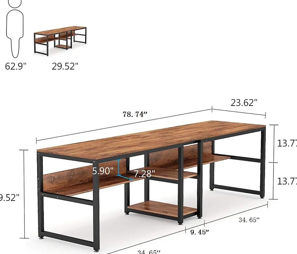 Tribesigns 200 cm Bureau avec Rangement pour Deux Personnes