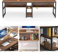 Tribesigns 200 cm Bureau avec Rangement pour Deux Personnes