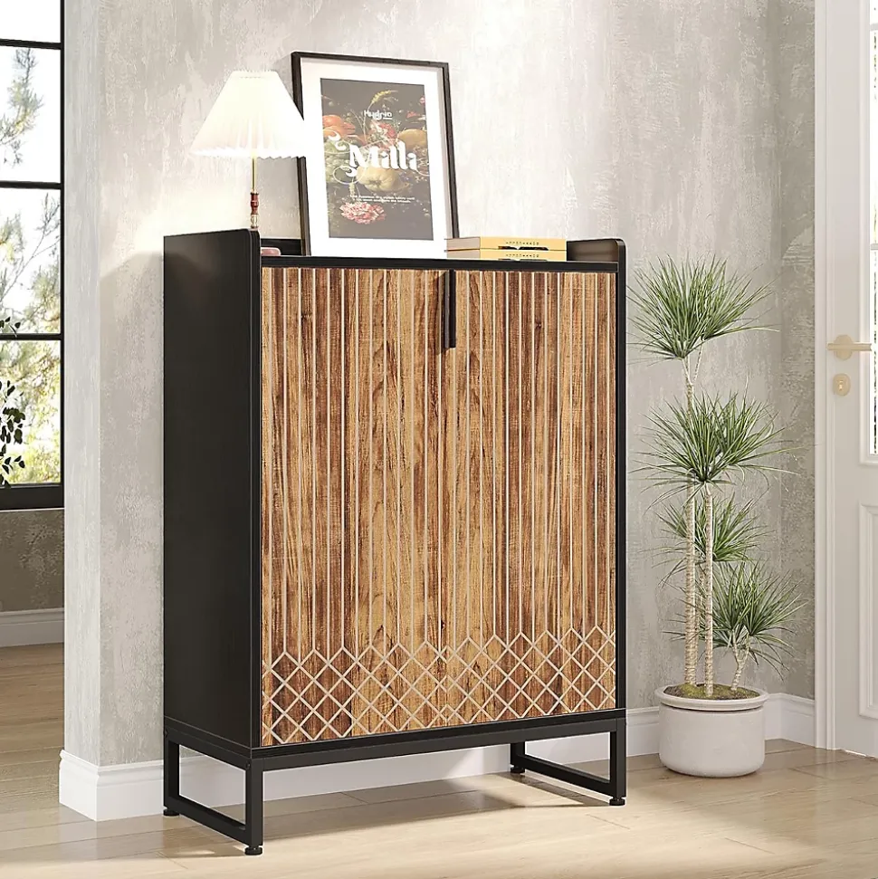 Tribesigns 25 Paires de Meuble de Rangement à Chaussures Armoire avec Portes Marron et Noir