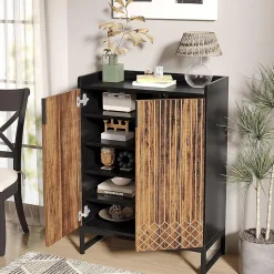 Tribesigns 25 Paires de Meuble de Rangement à Chaussures Armoire avec Portes Marron et Noir