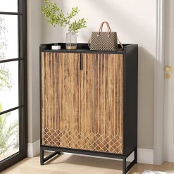 Tribesigns 25 Paires de Meuble de Rangement à Chaussures Armoire avec Portes Marron et Noir