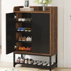 Tribesigns Armoire à chaussures avec portes à 5 niveaux Noir et marron