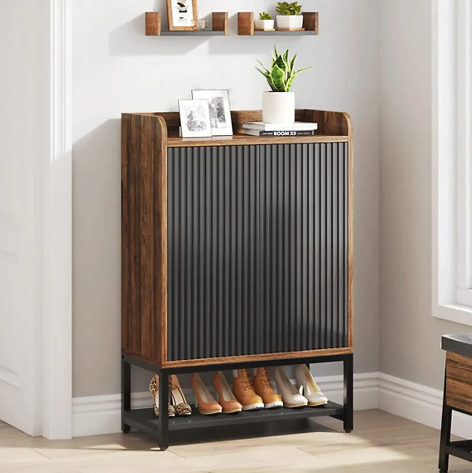 Tribesigns Armoire à chaussures avec portes à 5 niveaux Noir et marron