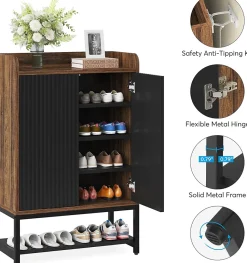 Tribesigns Armoire à chaussures avec portes à 5 niveaux Noir et marron