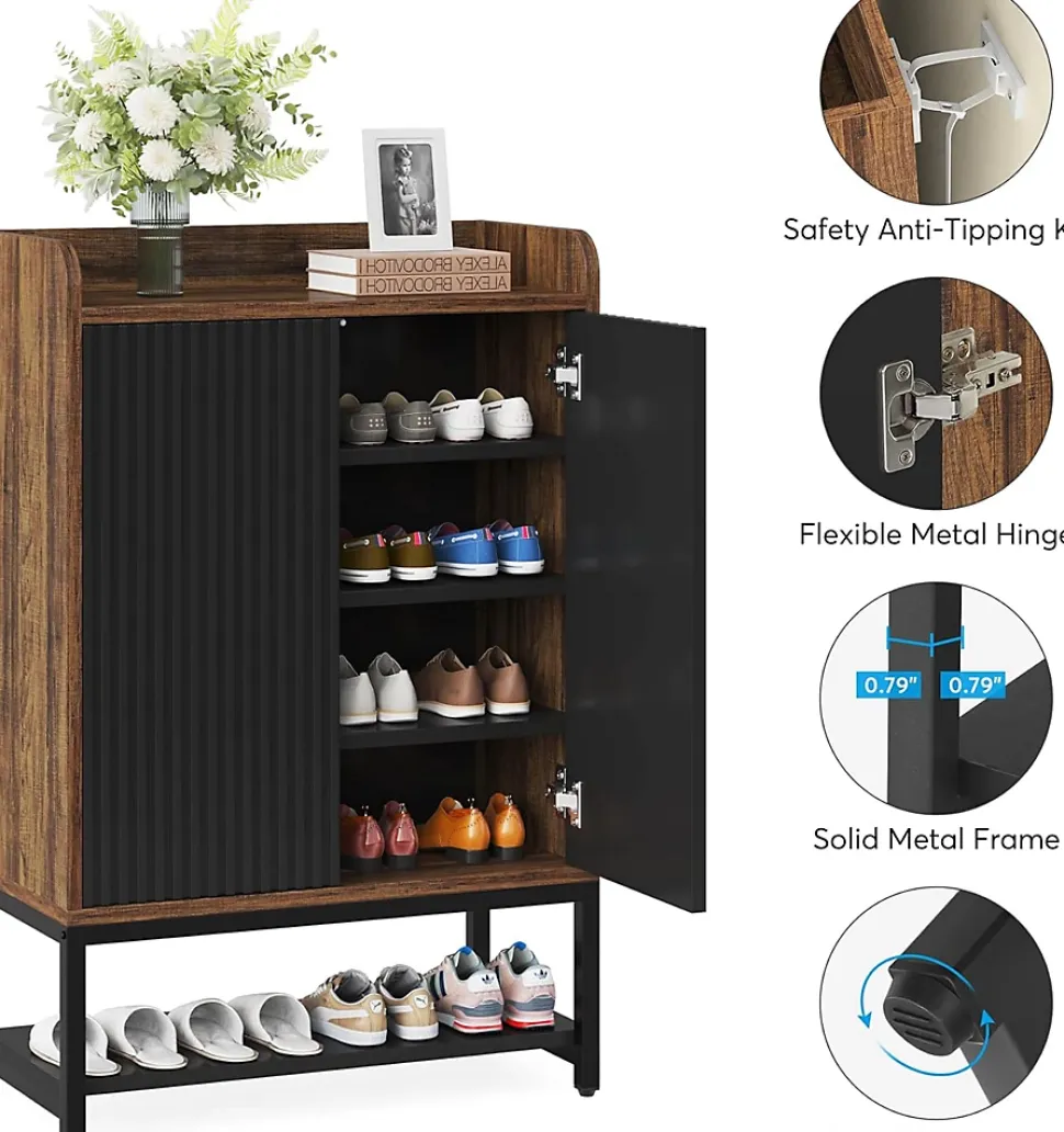 Tribesigns Armoire à chaussures avec portes à 5 niveaux Noir et marron