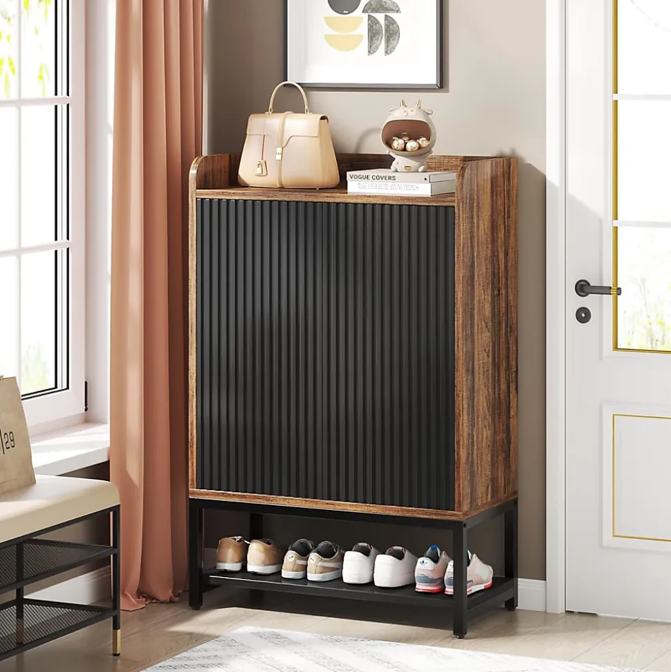 Tribesigns Armoire à chaussures avec portes à 5 niveaux Noir et marron