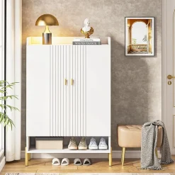 Tribesigns Armoire à Chaussures à 6 Niveaux avec étagères réglables Blanc