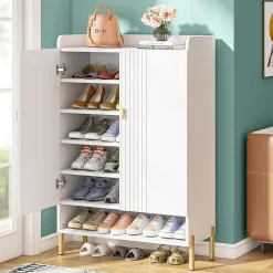 Tribesigns Armoire à Chaussures à 6 Niveaux avec étagères réglables Blanc