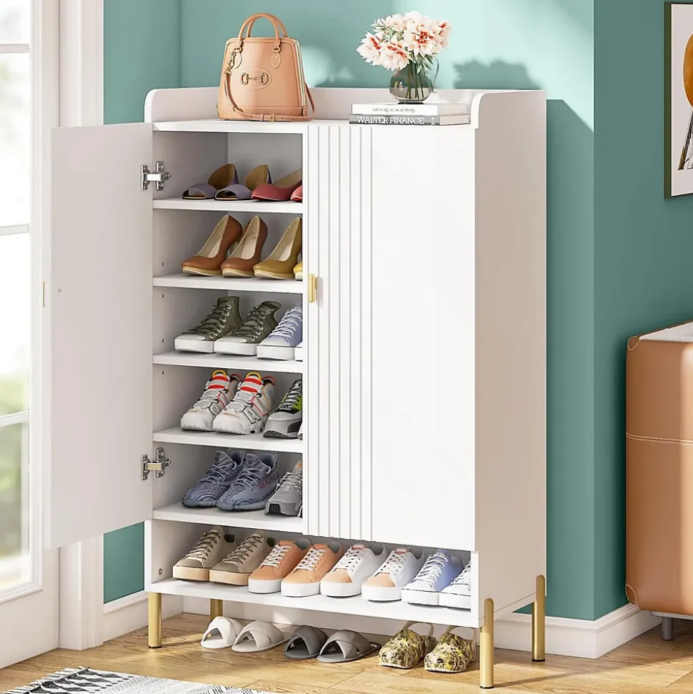 Tribesigns Armoire à Chaussures à 6 Niveaux avec étagères réglables Blanc