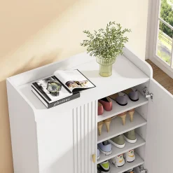 Tribesigns Armoire à Chaussures à 6 Niveaux avec étagères réglables Blanc