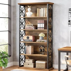 Tribesigns Bibliothèque 180 cm à 6 niveaux avec cadre en métal Marron