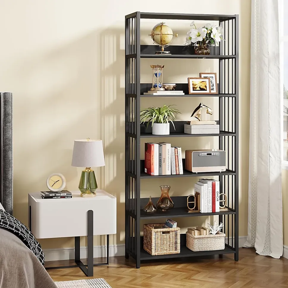 Tribesigns Bibliothèque Étagère Rangement 6 Niveaux, 190 cm Haute, Étroite, Autoportante pour Salon , 80x30x190 cm (Noir)