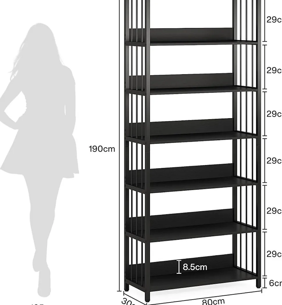Tribesigns Bibliothèque Étagère Rangement 6 Niveaux, 190 cm Haute, Étroite, Autoportante pour Salon , 80x30x190 cm (Noir)