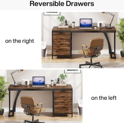Tribesigns Bureau de 150 cm avec tiroirs réversibles Marron Rustique