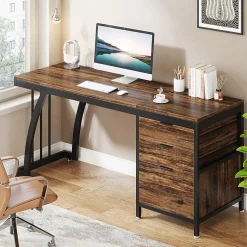 Tribesigns Bureau de 150 cm avec tiroirs réversibles Marron Rustique