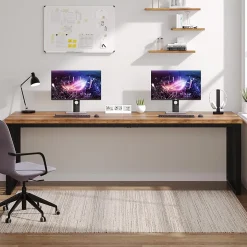 Tribesigns Bureau d'ordinateur Industrielle de 180 cm avec châssis métallique Robuste Marron