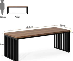 Tribesigns Bureau d'ordinateur Industrielle de 180 cm avec châssis métallique Robuste Marron