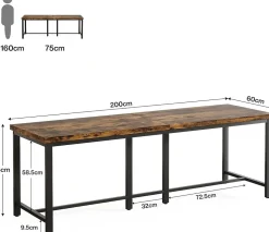 Tribesigns Bureau Extra Long 200cm Marron Vintage