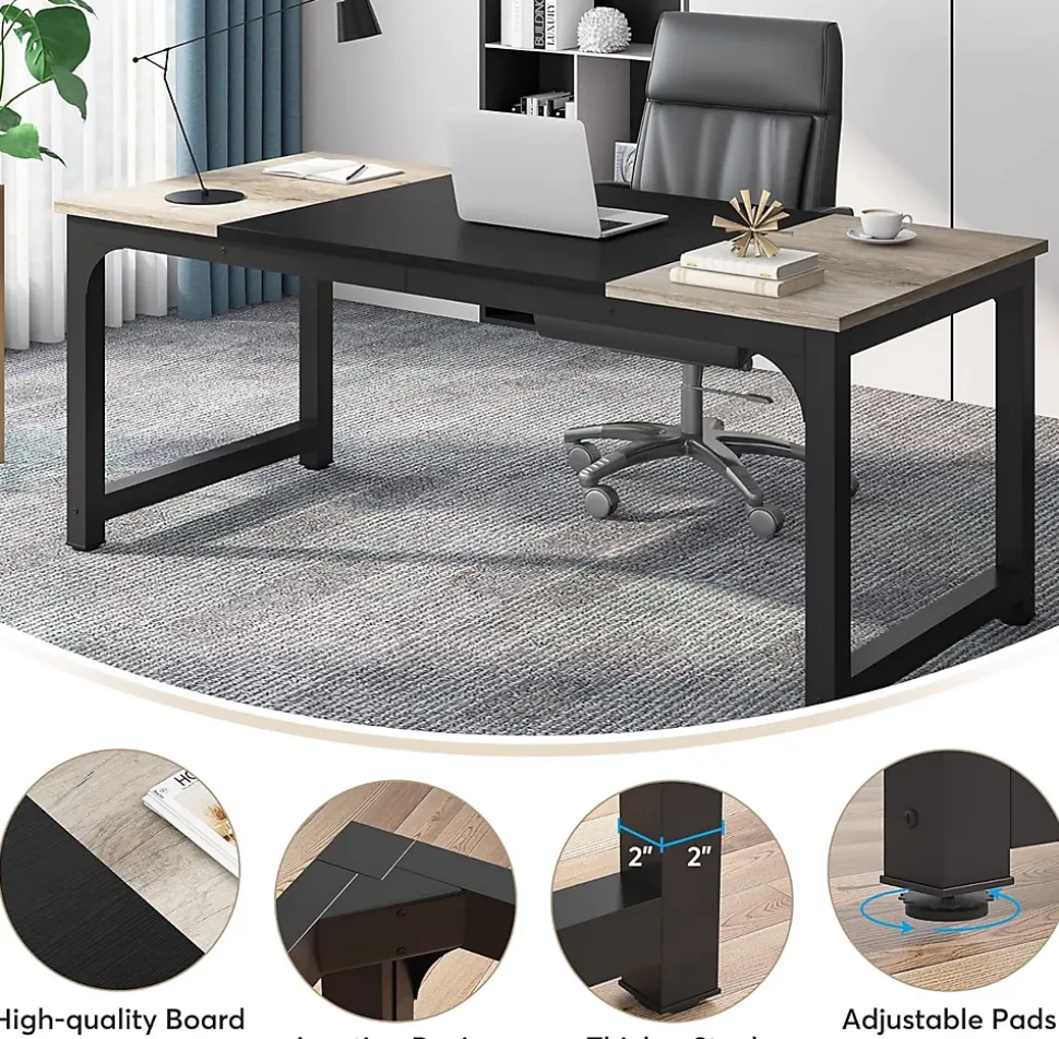 Tribesigns Bureau Gris Vintage et Noir