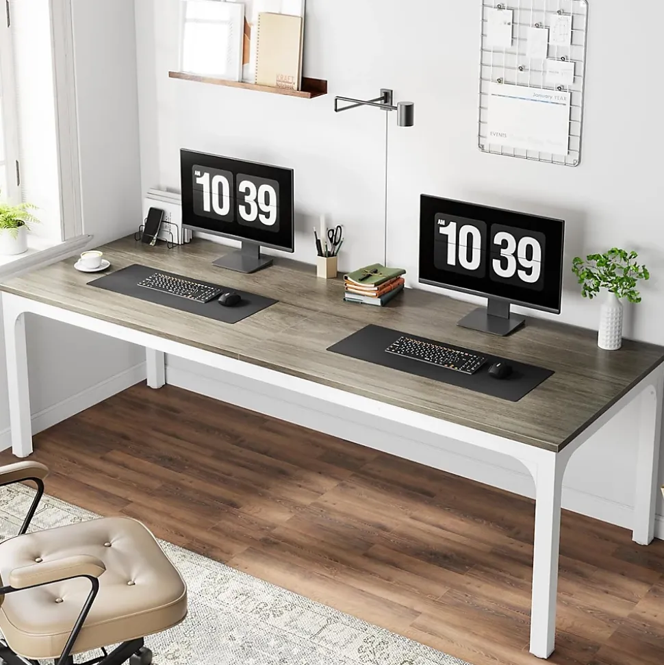 Tribesigns Bureau Informatique Double rectangle, Chêne