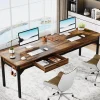 Tribesigns Bureau Informatique Double avec 2 Schublades Marron Rustique