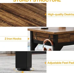 Tribesigns Bureau Informatique Double avec 2 Schublades Marron Rustique