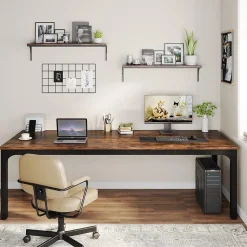 Tribesigns Bureau Informatique Double Long Marron Rustique
