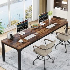 Tribesigns Bureau Informatique Double Long Marron Rustique