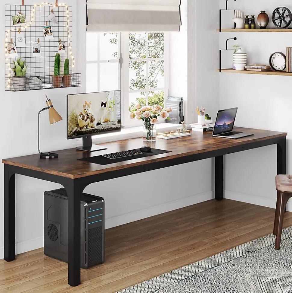 Tribesigns Bureau Informatique Double Long Marron Rustique