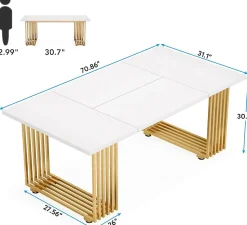 Tribesigns Bureau Moderne de 180 cm Blanc & Or