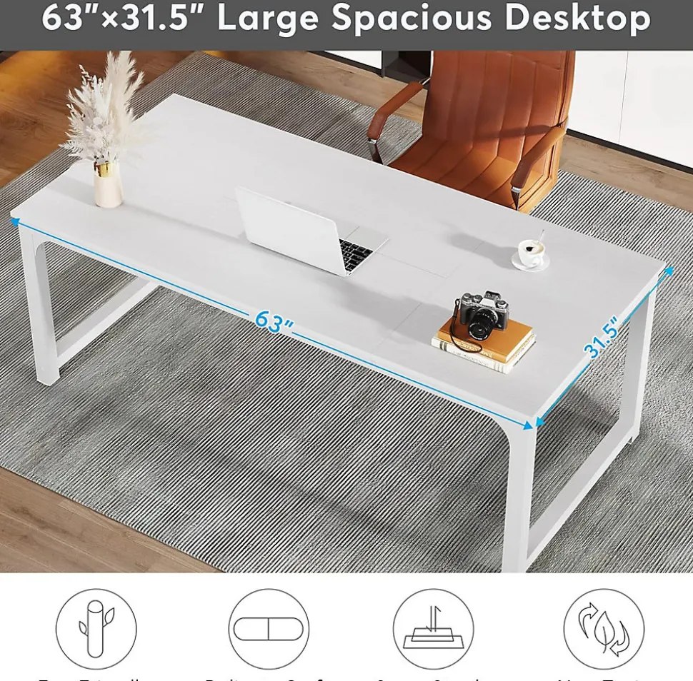 Tribesigns Bureau rectangle Moderne Blanc