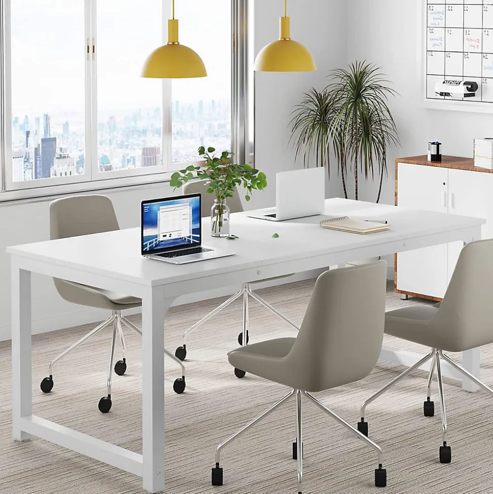 Tribesigns Bureau rectangle Moderne Blanc