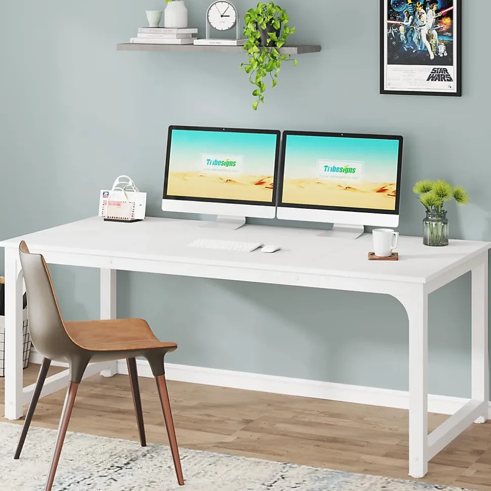 Tribesigns Bureau rectangle Moderne Blanc