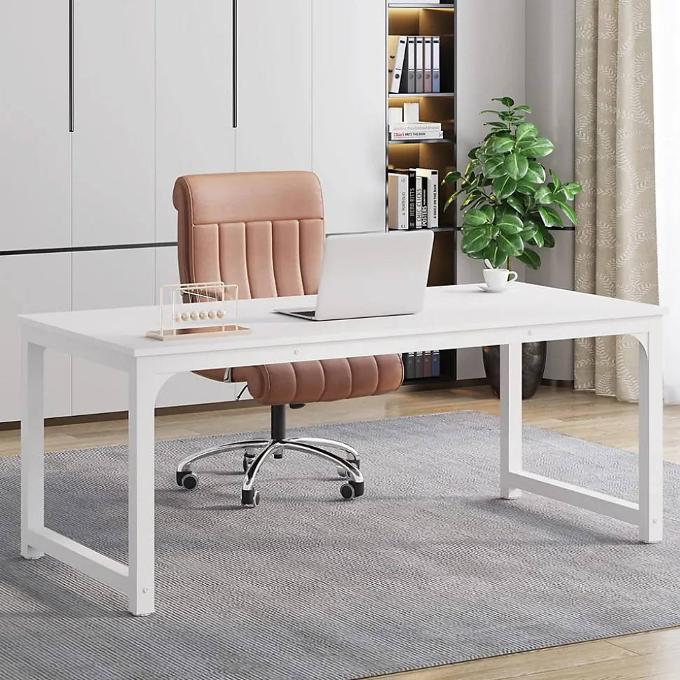 Tribesigns Bureau rectangle Moderne Blanc