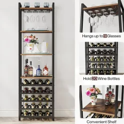 Tribesigns Casier à Vin avec Support en Verre et étagères de Rangement Marron Rustique