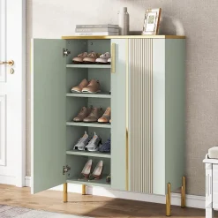 Tribesigns Meuble à Chaussures avec 2 Portes à 6 Niveaux avec étagères réglables Vert Clair