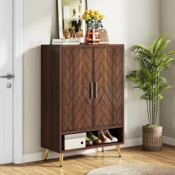Tribesigns Meuble Chaussures avec 2 Portes, 6 étages Séparateurs Réglables Marron