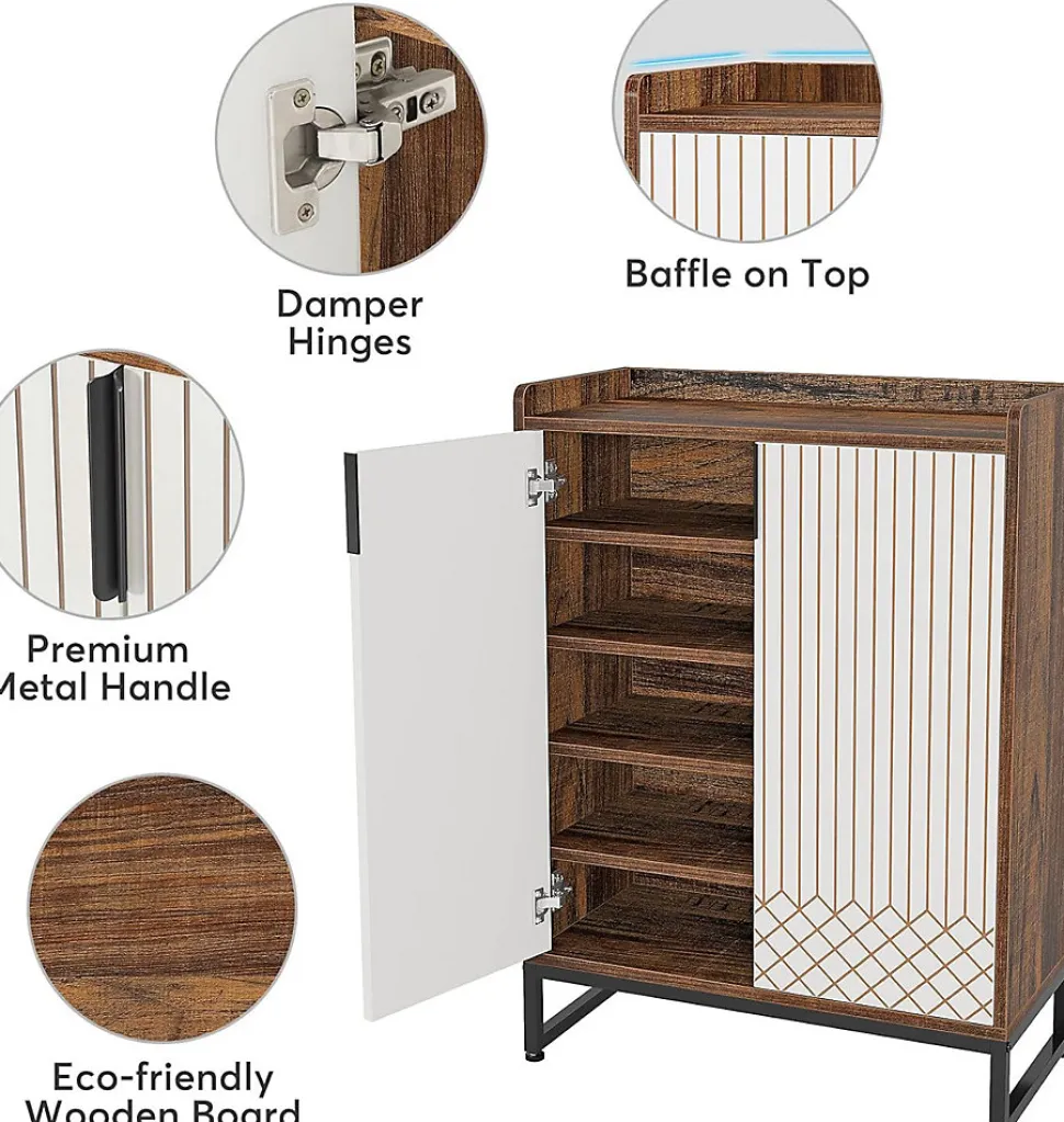Tribesigns Meuble de Rangement à Chaussures Armoire avec Cadre Blanc et Marron