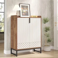 Tribesigns Meuble de Rangement à Chaussures Armoire avec Cadre Blanc et Marron