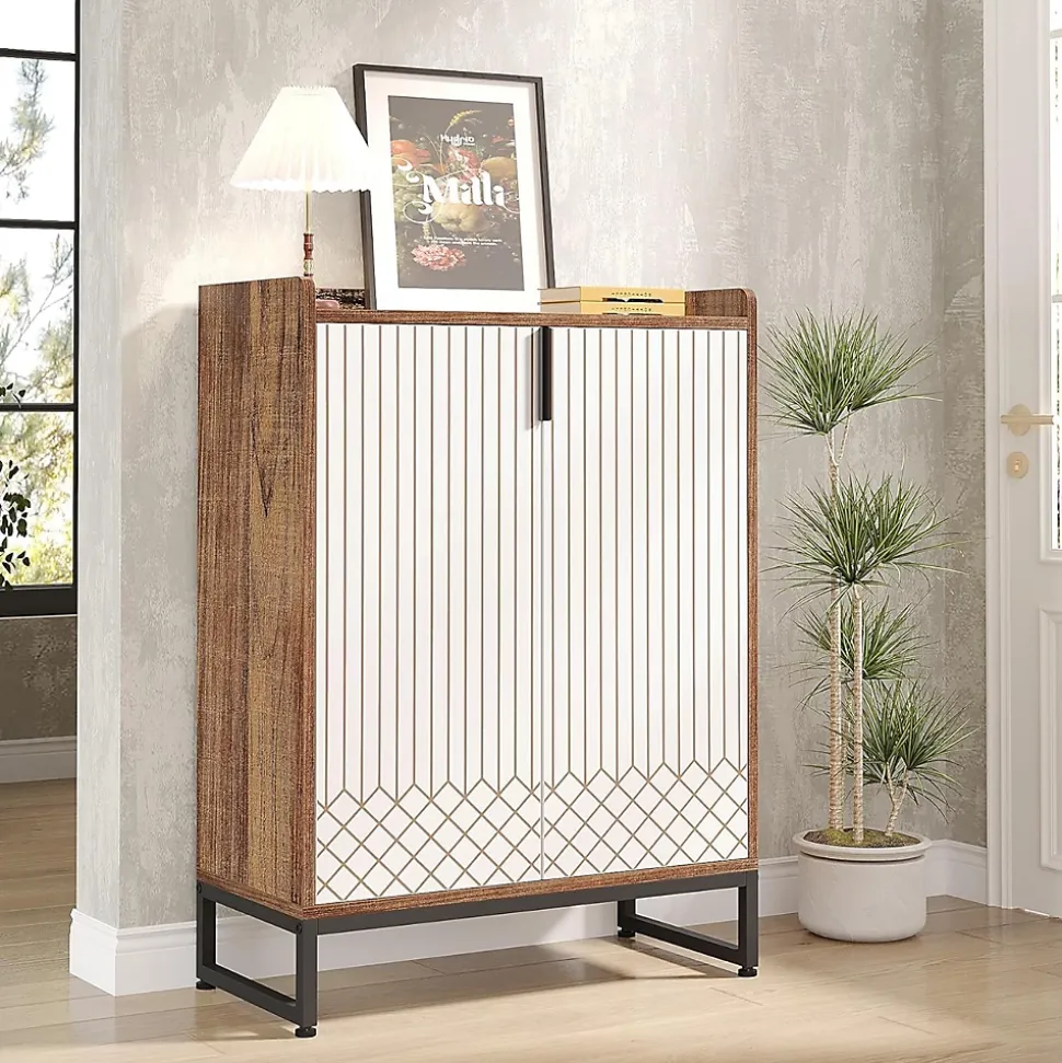 Tribesigns Meuble de Rangement à Chaussures Armoire avec Cadre Blanc et Marron