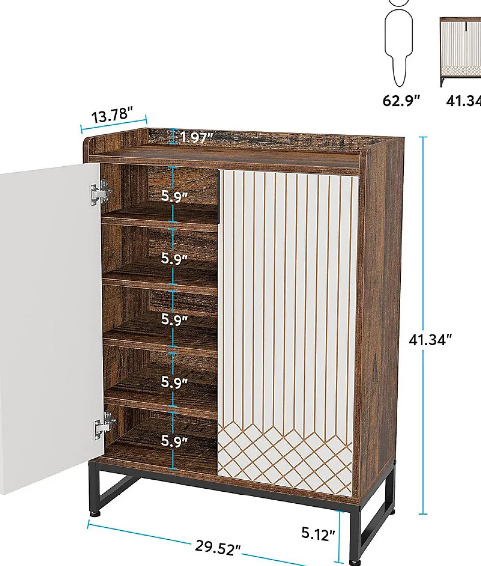 Tribesigns Meuble de Rangement à Chaussures Armoire avec Cadre Blanc et Marron