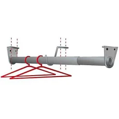 Tringle de penderie télescopique aluminium chromé Ø2,5 cm de 110 à 200 cm avec support