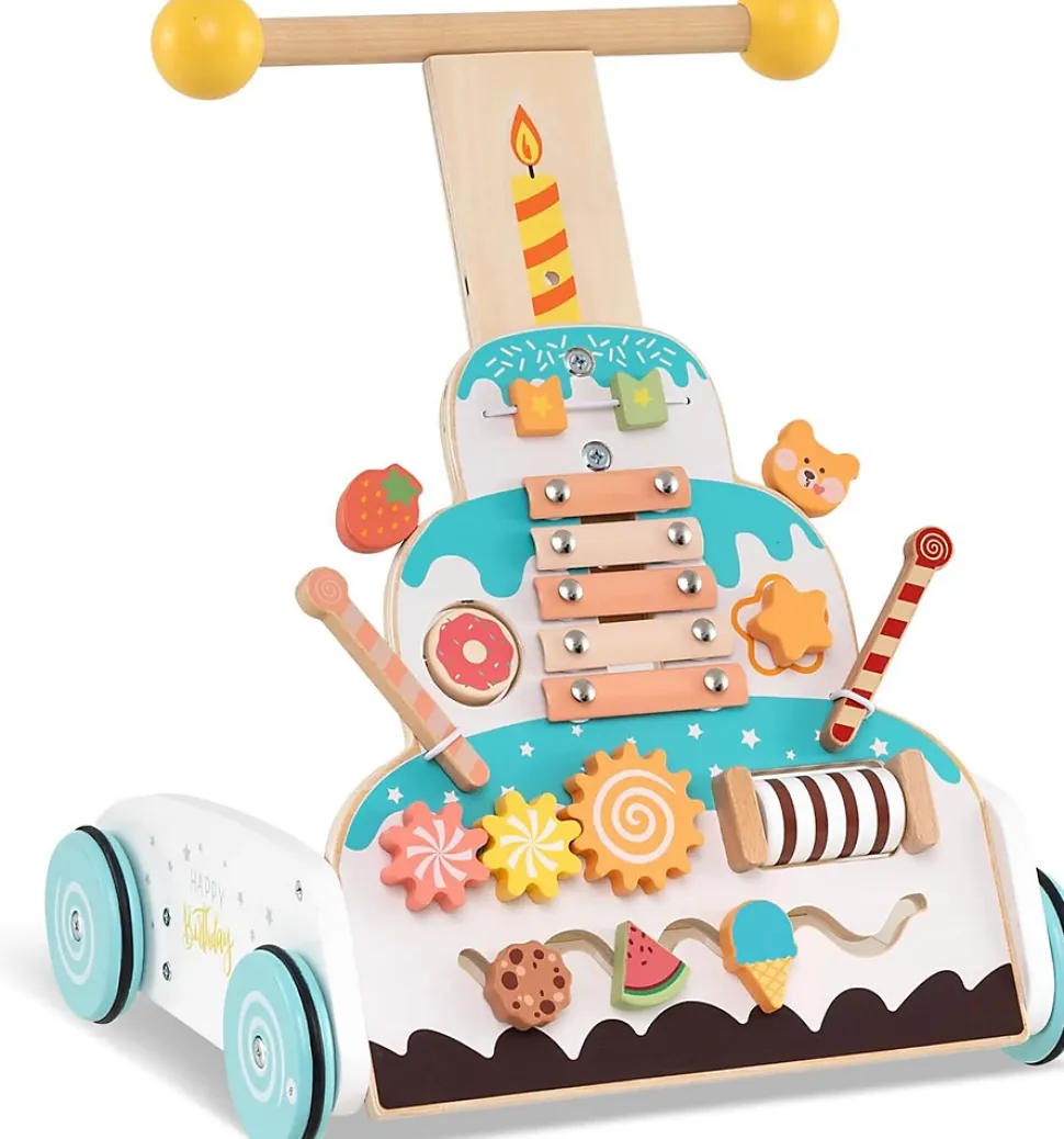 Trotteur Bébé Garçon Fille, Chariot de Marche en Bois avec Hauteurs Réglables Roues Douces, Centre d'Activité d'Apprentissage