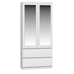TURIN - Armoire 2 portes avec miroir style moderne chambre à coucher - 90x50x180 - 2 tiroirs