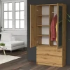 TURIN - Armoire 2 portes avec miroir style moderne chambre à coucher - 90x50x180 - 2 tiroirs - Chêne