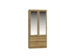 TURIN - Armoire 2 portes avec miroir style moderne chambre à coucher - 90x50x180 - 2 tiroirs - Chêne